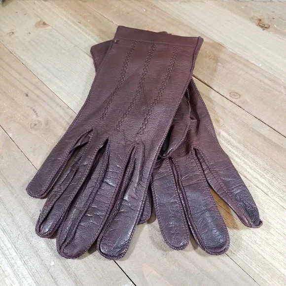 Women's Brown Leather Cold Weather driving Gloves Size Small - Picture 2 of 3
